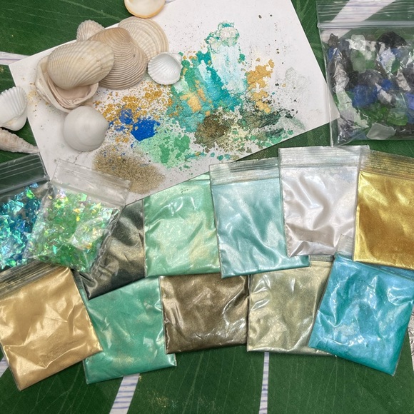 15 Premium Metallic Mica Powders & Sea Glass Shells Crafting Resin Painting Lot - Picture 11 of 17